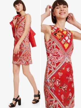 DESIGUAL Lisa Foulard Sheath Bandana Mandala Linen Blend Dress Sz 38 (6) 🧡🎀